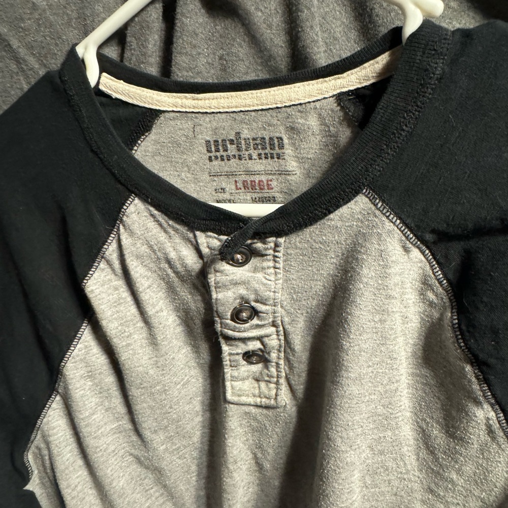 Urban Pipeline Long Sleeve Black/Grey Two Tone Baseball Style Sz Large